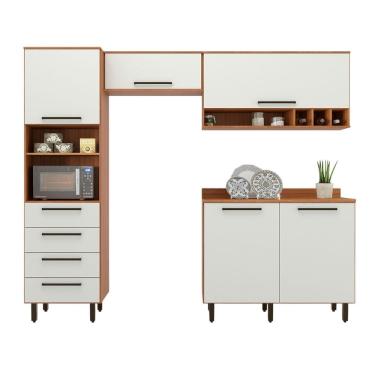 Imagem de Armário De Cozinha Completa 5 Portas 4 Gavetas Grécia Madeirado/Off White