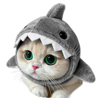 Imagem de Chapéu de fantasia de gato – Acessórios de fantasia de gatinho macio ajustável em forma de tubarão | Acessório de cabeça de fantasia de animal de estimação, para fantasia de festa, fotografia e