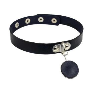 Imagem de Colar Gótico Feminino Preto De Couro Punk Com Coração, Cadeado E Espin