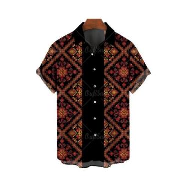 Imagem de Camisa Havaiana Masculina plus Size 3D Com Estampa Geométrica De Flor 