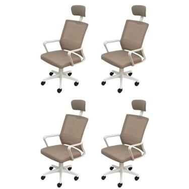Imagem de Kit 4 Cadeiras para Escritório Presidente Lyon Alta em Tela Mesh Bege