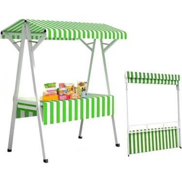 Imagem de Carrinho de comida de rua móvel, barraca de venda automática de 4 rodas com dossel, suporte de exibição Farmers Market, carrinho de mão de fornecedor portátil (110 x 60 x 200 cm) - perfeito para