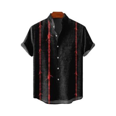 Imagem de Camisa Retro De Linho Masculina, Confortável E Fresca Para O Verão, Ma