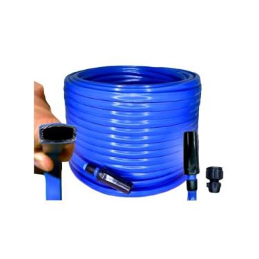 Imagem de Mangueira de Jardim Chata 50m Azul – Anti-Torção, Reforçada, Flexível, com Conexões Rápidas
