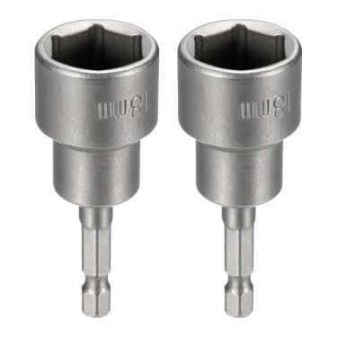 Imagem de HARFINGTON 2 peças de broca de chave de porca soquete métrico de 18 mm haste sextavada de 1/10.2 cm (65 mm), soquetes magnéticos de 6 pontos de troca rápida, conjuntos de parafusos de aço Cr-V para