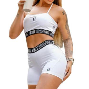 Imagem de Short Fitness Elastic Treino Feminino Academia Boot Training, Branco e