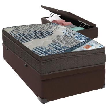 Imagem de Cama Box Baú Marrom E Colchão Iso Superpocket Molas Ensacadas Solteiro Ortobom