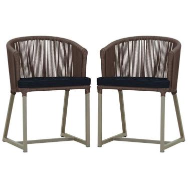 Imagem de 2 Cadeiras De Jantar Noronha Fendi Corda Náutica E12 Trama Marrom