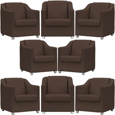 Imagem de Kit 8 Poltronas Mila Corino Cores Pé De Plástico Cromado - Marrom Corino