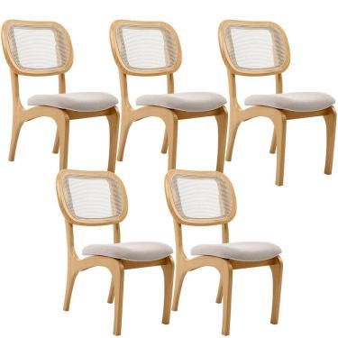 Imagem de Kit 5 Cadeiras Para Sala De Jantar Estofada E Tela Mariah L02 Bouclê Creme