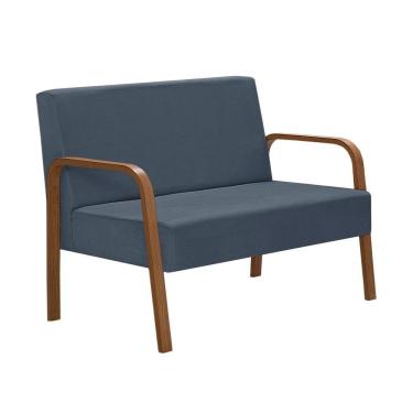 Imagem de Poltrona 2 Lugares Jade Braço Madeira Suede Azul Bic