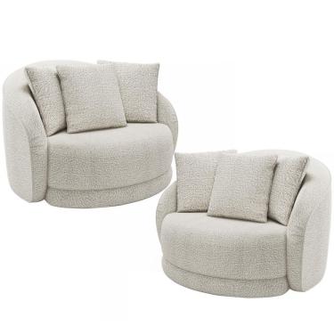 Imagem de Kit 02 Poltronas Decorativa Para Sala De Estar Base Giratória Witta M03 Bouclê Branco - Lyam Decor