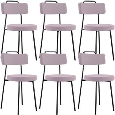 Imagem de Kit 06 Cadeiras Decorativas Estofada Para Sala De Jantar Barcelona L02 Suede Rosê - Lyam Decor