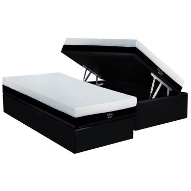 Imagem de Conjunto Box Baú Solteiro: Colchão Molas Luckspuma Ensacadas Gold Line Elastic Zipper + Base CRC Suede Black (88x188)