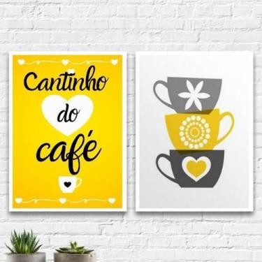 Imagem de Kit 2 Quadros Cantinho Do Café Amarelo 45X34Cm - Quadros On-Line