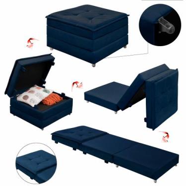 Imagem de Puff Que Vira Cama Solteiro Dobrável Compacto Com Rodinha e Bau Decora