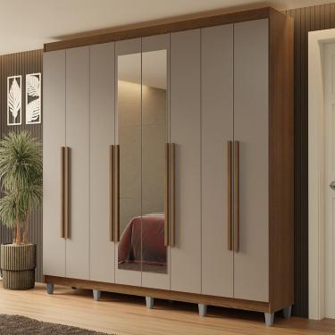 Imagem de Guarda-roupa Casal Com Pés 8 Portas Batentes Com Espelho Rustic-crema-rustic Netuno Madesa