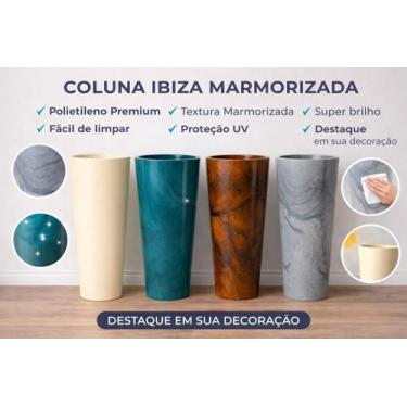 Imagem de vaso decorativo coluna lisa marmorizada 70cm em polietileno premium - 