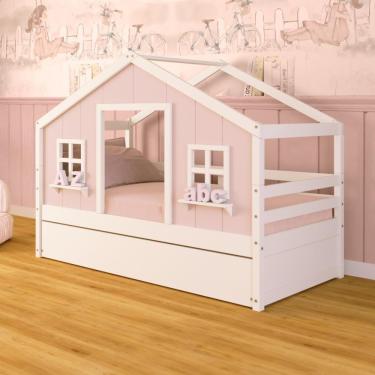 Imagem de Bicama Casinha Dos Sonhos Madeira Maciça Rosa/ Branco Megamobilia