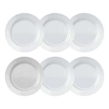 Imagem de Jogo de Pratos Sobremesa Bela Flor Vidro Opalino Redondo Branco Kit 6 