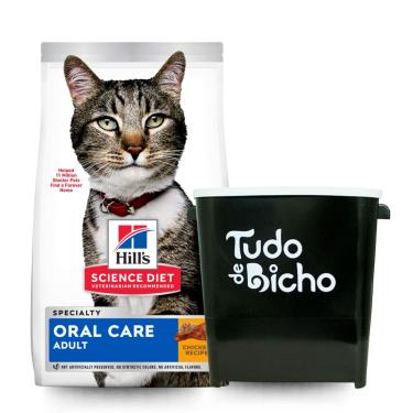 Imagem de Racao Hills Science Diet Gatos Adultos Oral Care 1.5Kg + Porta Racao Tudo De Bicho 6Kg