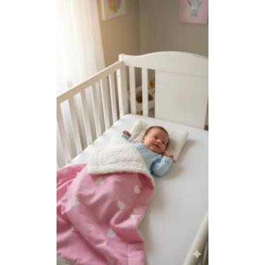Imagem de Manta Sherpa Dupla Face Para Bebê Menina - Remi Enxovais, coração bran