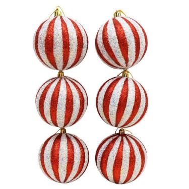 Imagem de Kit 6 Bolas de Natal Vermelha e Branca com Brilho 10cm DRM2131 - COML 
