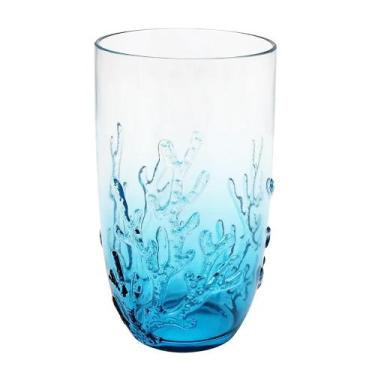 Imagem de Copo Longo Acrílico Detalhes em Coral Azul 680ml - ENTRECASA