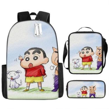 Imagem de Conjunto de mochilas Shins chans Cartoon Kids School 3 unidades Oxford