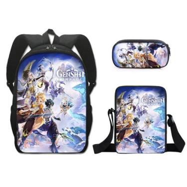 Imagem de Conjunto de mochilas Genshins Impacts Anime School para crianças, 3 un