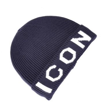 Imagem de Gorro de inverno de anime azul escuro com ícones de chapéu de malha un