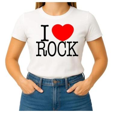 Imagem de Camisa Camiseta de Algodão Masculina Feminina Unissex  I Love Rock  Eu