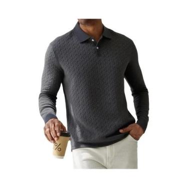 Imagem de Camisa Polo Masculina De Manga Longa Casual Para Negócios, T-Shirt De 