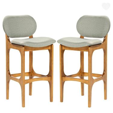 Imagem de Kit 2 Banquetas Alta Estofada Rafine Madeira Maciça Castanho Linho Verde