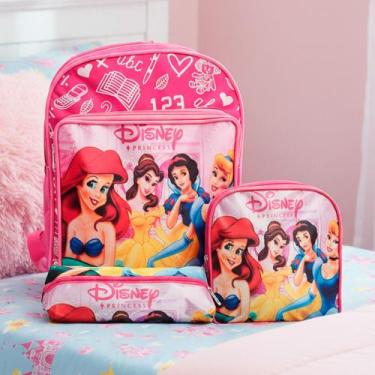 Imagem de Kit Mochila Infantil De Costas Feminina Desenho Personagens - Plike