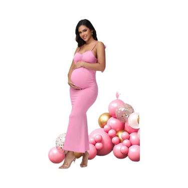 Imagem de Vestido Longo Floral De Verão Para Gestantes, Sem Costas, Estilo Bodyc