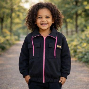 Imagem de Jaqueta Moletom Infantil Menina Kely & Kety Com Bolso, 04, Preto