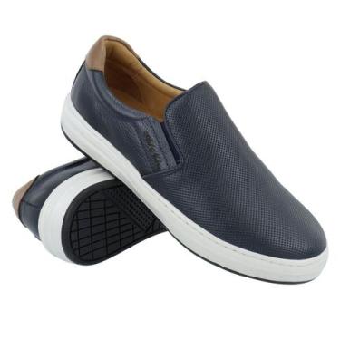 Imagem de Sapatênis Masculino Iate 100% Couro Floater Azul Marinho Art Nobre - 3