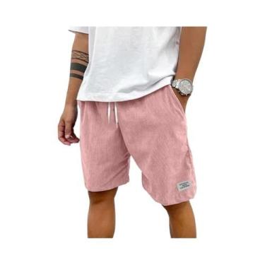 Imagem de Bermudas Masculinas De Verão Em Corduroy Sólido Com Cordão E Cintura E