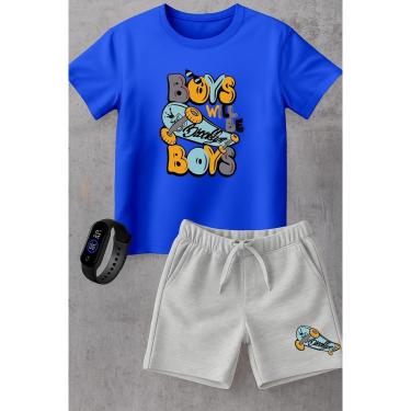 Imagem de Kit Infantil Camiseta e Short Moletinho Relogio Digital Moda Verão Skate brooklin-Unissex