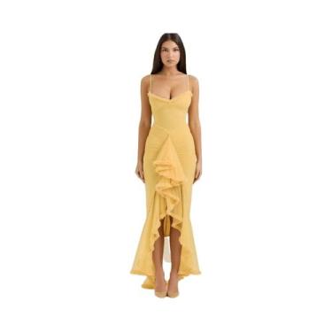 Imagem de Vestido Feminino Sexy Com Decote V Em Tule, Alças Finas, Cintura Marca