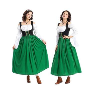 Imagem de Vestido Dirndl Alemão Feminino Adulto, Fantasia Medieval De Empregada 