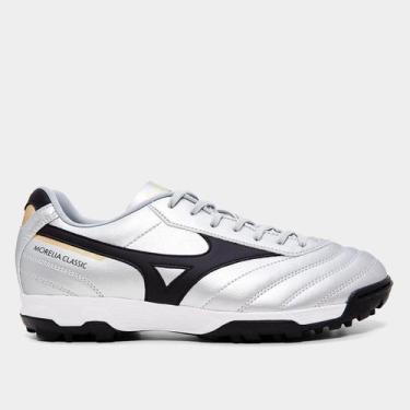 Imagem de Chuteira Society Mizuno Morelia Classic Unissex, Prata, Preto, 43