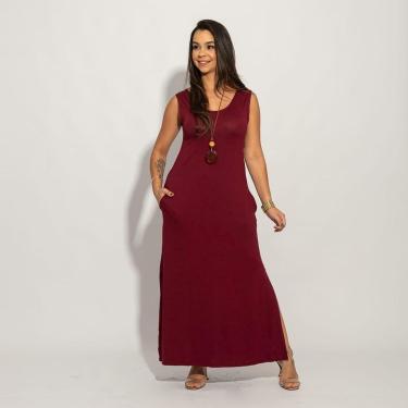 Imagem de Vestido Regata Liso Longo com Fenda Lateral e Bolso-Feminino