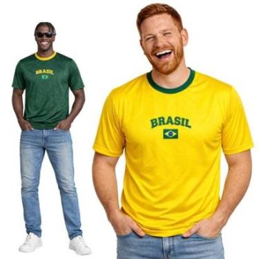 Imagem de Kit com 2 Camisetas Masculinas de Brasil Estilosa Tecido com Relevo-Masculino