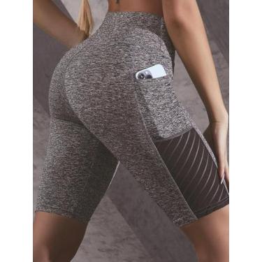 Imagem de Shorts De Yoga Femininos De Cintura Alta, Comprimento Até O Joelho, Le