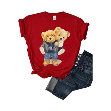 Imagem de Camiseta Feminina De Verão Com Estampa De Urso, Respirável, Casual, Vi