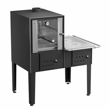 Imagem de Forno Acoplado a Lenha Elevare Industrial N°01 Dir Preto Chapa de Alumínio com Inox 140L sem Voltagem