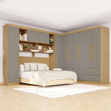 Imagem de Guarda-Roupa Casal Modulado Andorra 10 Portas 4 Gavetas Jequitibá/Granizo - Pnr Móveis