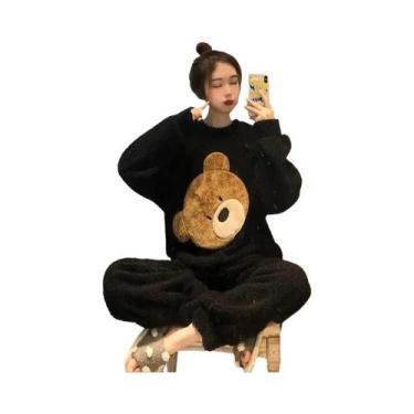 Imagem de Conjunto De Pijama Feminino De Flanela Quente Para Outono/Inverno, Gol